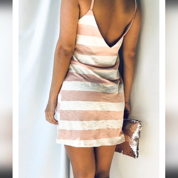 Spring Peach Stripe Mini Dress - Picture 3 of 5